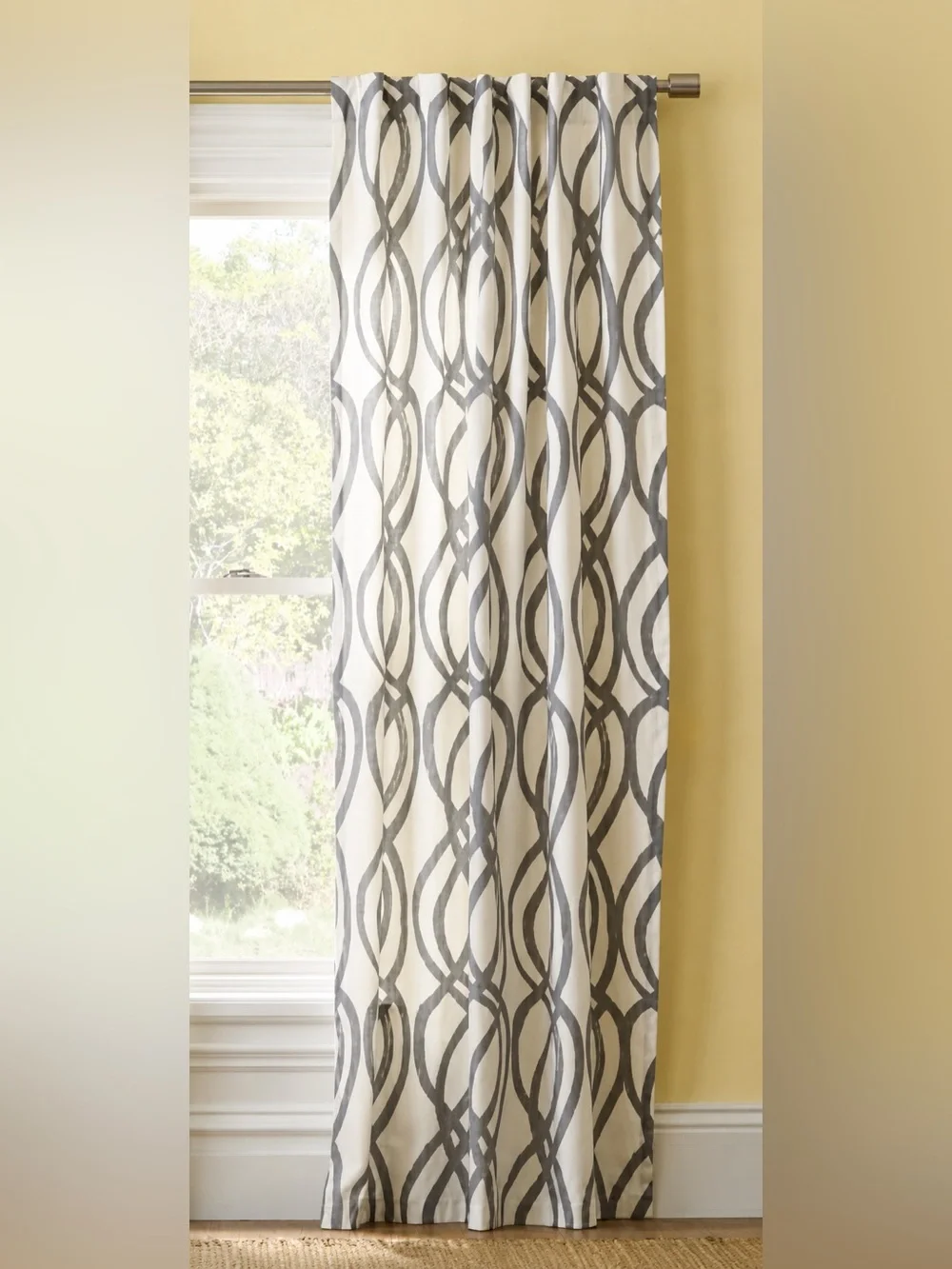 West Elm Scribble Lattice Curtain Panel 48x84 Gray Ivory Cotton